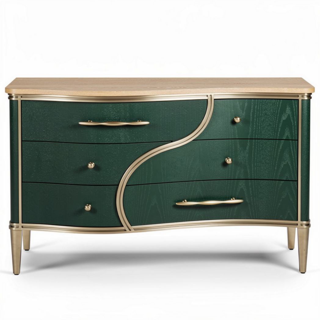 Komoda z sześcioma szufladami z płyty MDF w kolorze czarnym z marmurowym blatem - 150 x 40 x 80cm