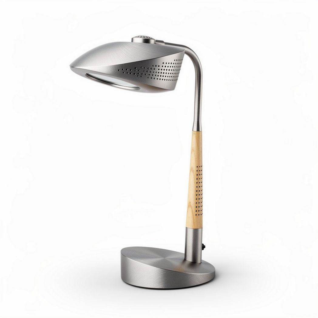 Lampa biurkowa z metalowym korpusem i drewnianym uchwytem - 30 x 15 x 45cm